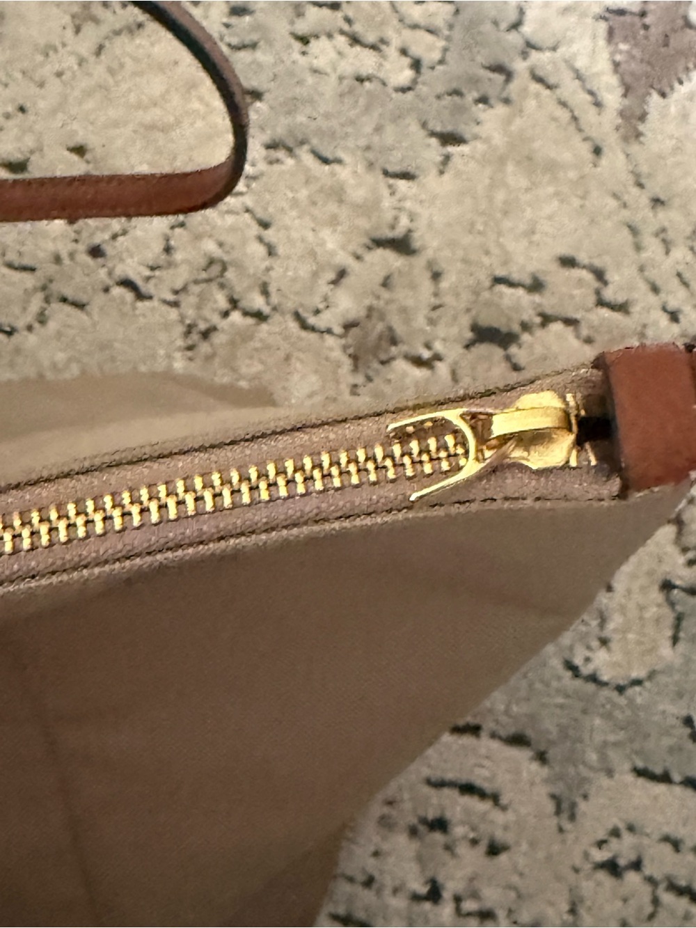 Lauren Ralph Lauren Medium Keaton Nylon Tote Khaki Cognac Leather Gold - Picture 8 of 9